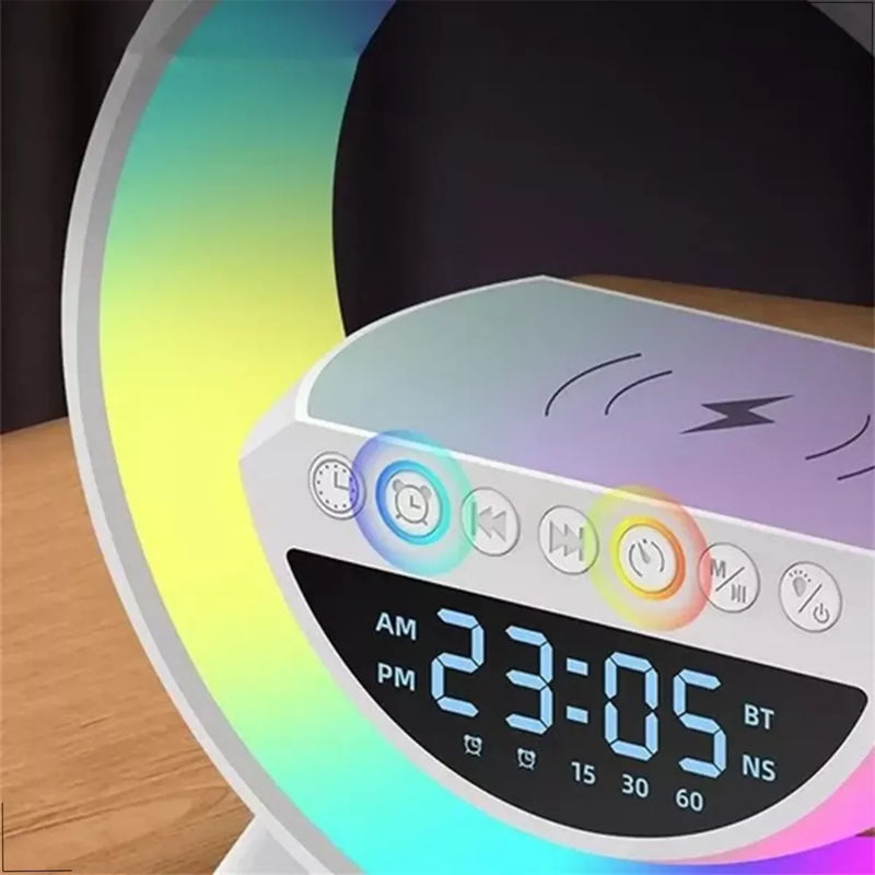 Radio Relógio com LED RGB, Bluetooth e Carregamento Wireless