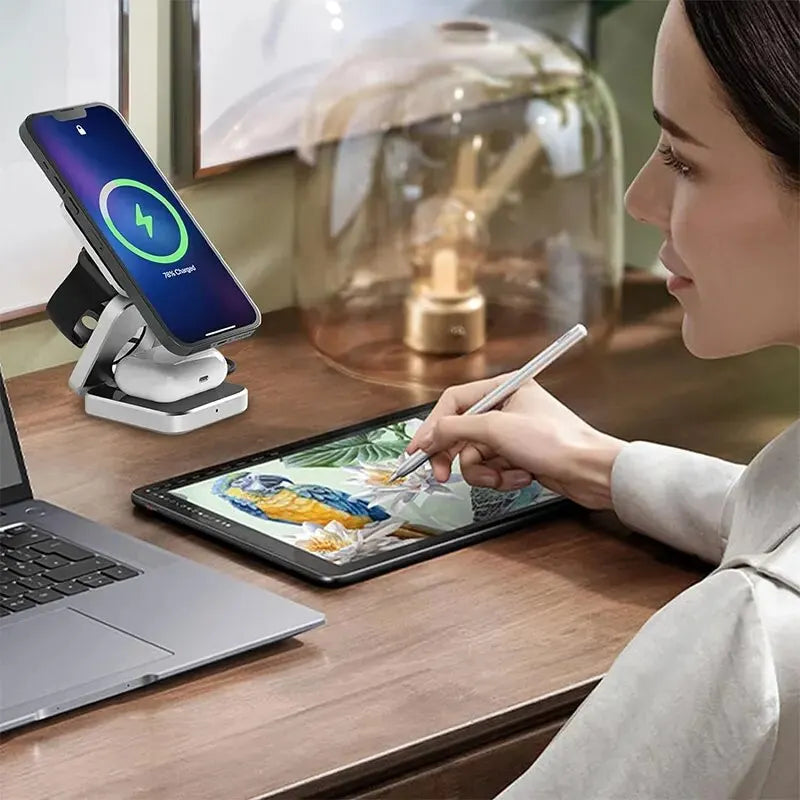Carregador Sem Fio Dobrável 3 em 1 Wireless Charger