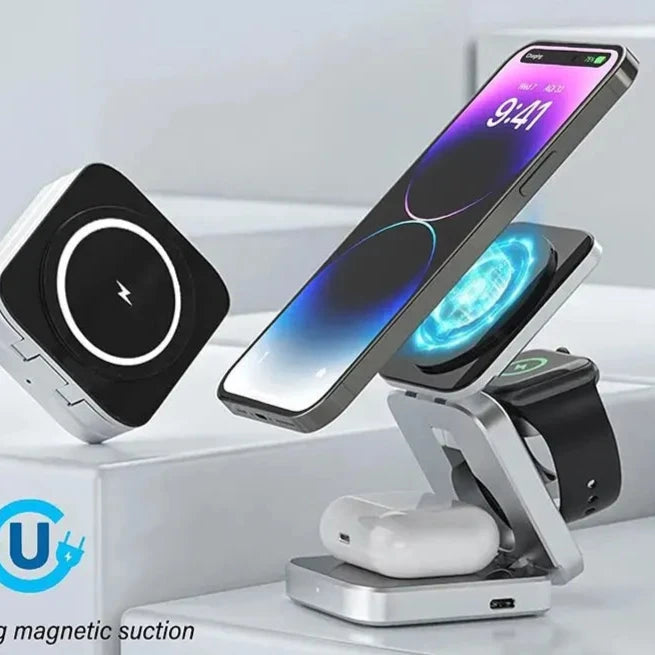 Carregador Sem Fio Dobrável 3 em 1 Wireless Charger