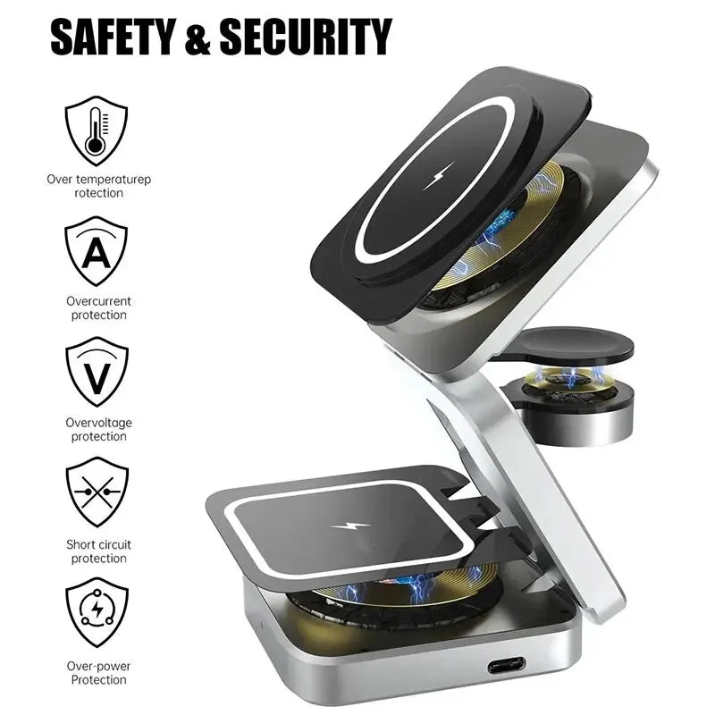 Carregador Sem Fio Dobrável 3 em 1 Wireless Charger